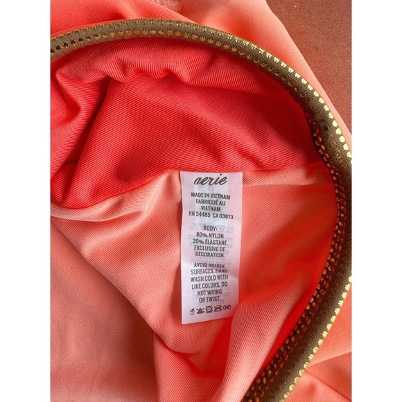Sz M Aerie Coral / Peach Colorblock Cheeky One-Piece Swimsuit Gold Trim NWT - Picture 5 of 6
